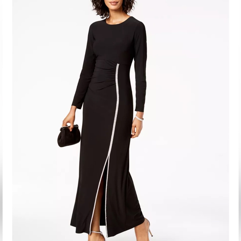 MSK Elegant Black Long Sleeve Dress with Rhinestones NWT size 10
